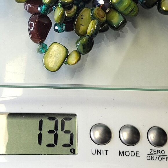 Green Shell Necklace, Green Bib Style Necklace in Three Strands - Picture 9 of 12